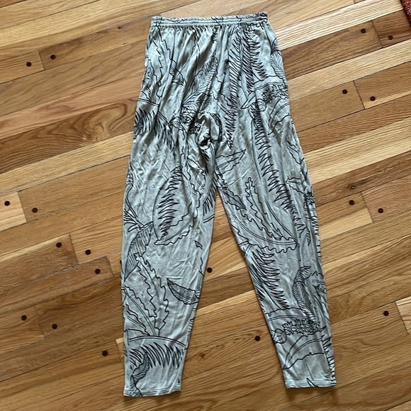 Vintage OK Sam Rayon Knit Elastic Waist Olive Tan Black Tropical Ankle Pants S - Picture 2 of 6